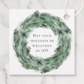 Étiquettes Cadeau Pine Tree Wreath Happy Holidays Green & Red (Dos)
