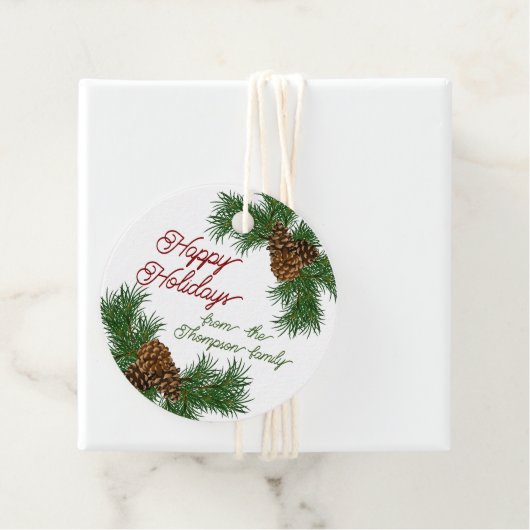Étiquettes Cadeau Pinecones personnalisés aiguilles de pin Branches (En situation)