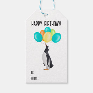 Étiquettes-cadeau Pingouin Avec Ballons Colorés