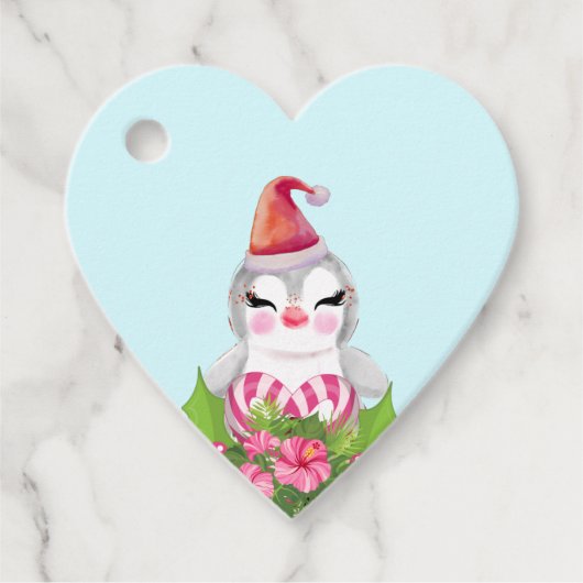 Étiquettes Cadeau Pingouin de Noël mignon à Santa Hat (Devant)