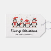 Étiquettes-cadeau Pingouin Joyeux Noël Script Nom de famille (Devant (Horizontal))