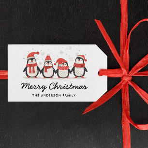 Étiquettes-cadeau Pingouin Joyeux Noël Script Nom de famille