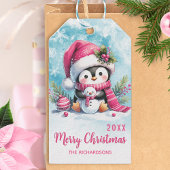 Étiquettes-cadeau Pingouin mignon Personnalisé Rose Joyeux Noël