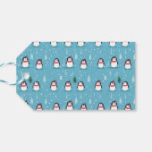 Étiquettes-cadeau Pingouins mignons en bleu clair avec des flocons d (Dos Horizontal)