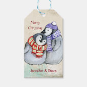 Étiquettes-cadeau Pingouins mignons en Écharpe d'hiver et Casquette (Devant)