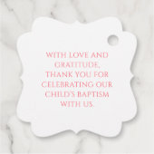Étiquettes Cadeau Pink and Gold Bow Baptism Thank You (Dos)