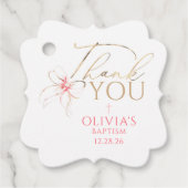 Étiquettes Cadeau Pink and Gold Bow Baptism Thank You (Devant)