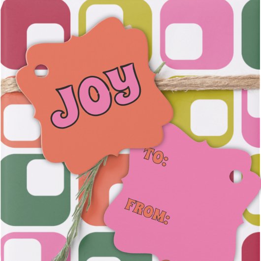Étiquettes Cadeau Pink and Orange Joy Retro années 1970 Lettering
