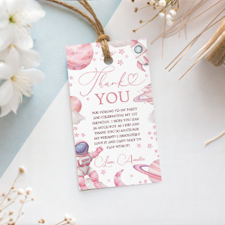 Étiquettes-cadeau Pink Astronaut 1st Birthday Favor Tags