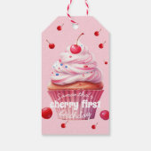 Étiquettes-cadeau Pink Baby First Cherry & Cupcake Anniversaire (Dos)