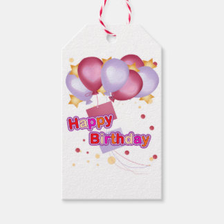 Étiquettes-cadeau Pink Balloon Birthday Card for Girls – Cute and Jo