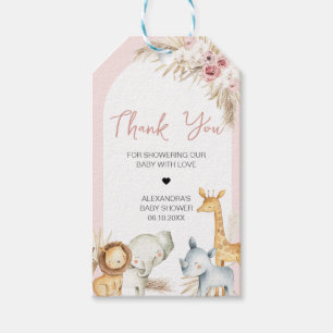 Étiquettes-cadeau Pink Boho Safari Animaux Baby shower Favoriser Tag