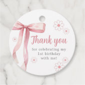 Étiquettes Cadeau Pink Bow 1er anniversaire fille (Devant)