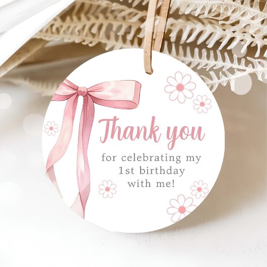 Étiquettes Cadeau Pink Bow 1er anniversaire fille