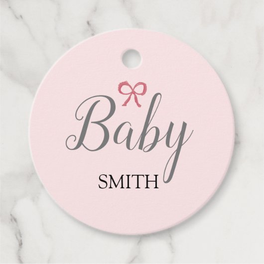 Étiquettes Cadeau Pink Bow Baby Script Nom personnalisé (Devant)