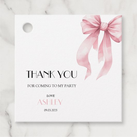 Étiquettes Cadeau Pink Bow Birthday Invitation for Girls (Devant)