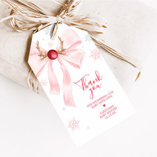 Étiquettes-cadeau Pink Bow Christmas Snowflakes Baby Favor Tags