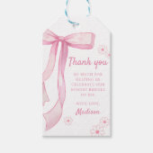 Étiquettes-cadeau Pink Bow Elegant 1er Anniversaire (Devant)