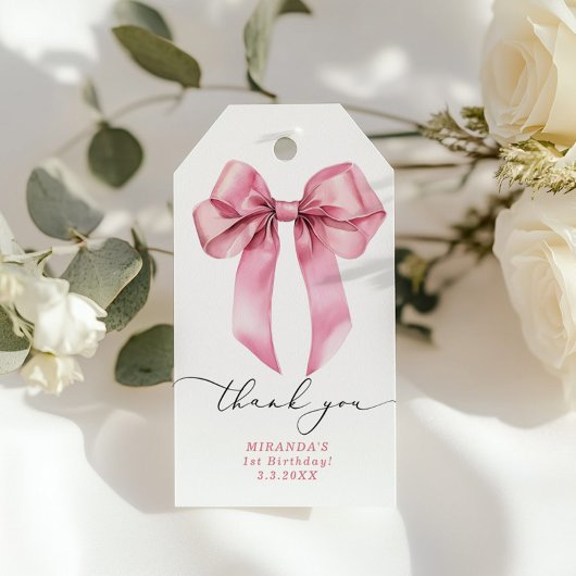Étiquettes-cadeau Pink Bow fille fête d'anniversaire merci