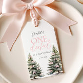 Étiquettes-cadeau Pink Bow Pine Trees Winter Onederland 1st Birthday