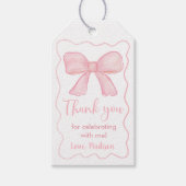 Étiquettes-cadeau Pink Bow premier anniversaire Merci (Devant)