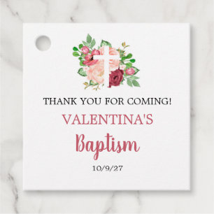 Étiquettes Cadeau Pink Burgundy Floral Girl Baptism Favoriser les ét