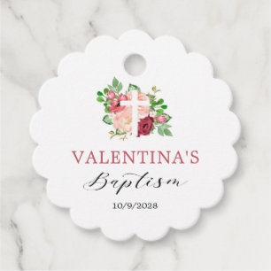 Étiquettes Cadeau Pink Burgundy Floral Girl Baptism Favoriser les ét