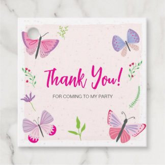 Étiquettes Cadeau Pink Butterfly Birthday Thank You Tag