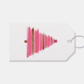 Étiquettes-cadeau Pink Christmas Folk Art twig Tree (Devant (Horizontal))