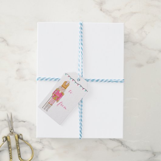 Étiquettes-cadeau Pink Christmas Nutcracker Holiday Lights (Avec de laficelle)