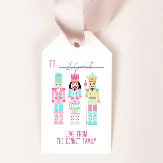 Étiquettes-cadeau Pink Christmas Nutcracker Pastel Personalized Name