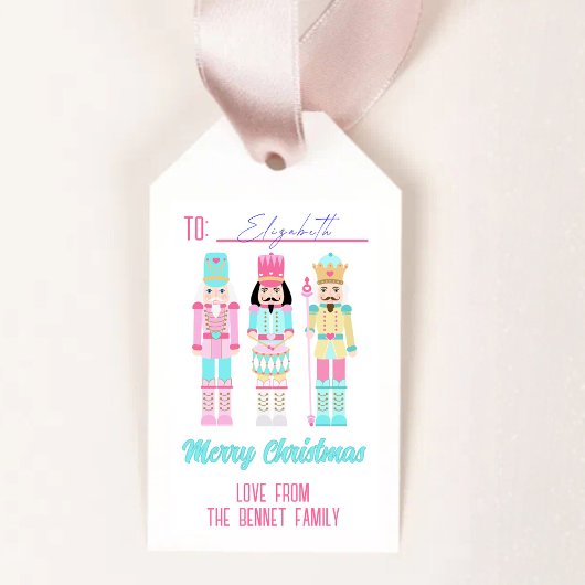 Étiquettes-cadeau Pink Christmas Nutcracker Pastel Personalized Name