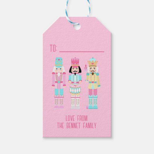 Étiquettes-cadeau Pink Christmas Nutcracker Pastel Personalized Name (Devant)