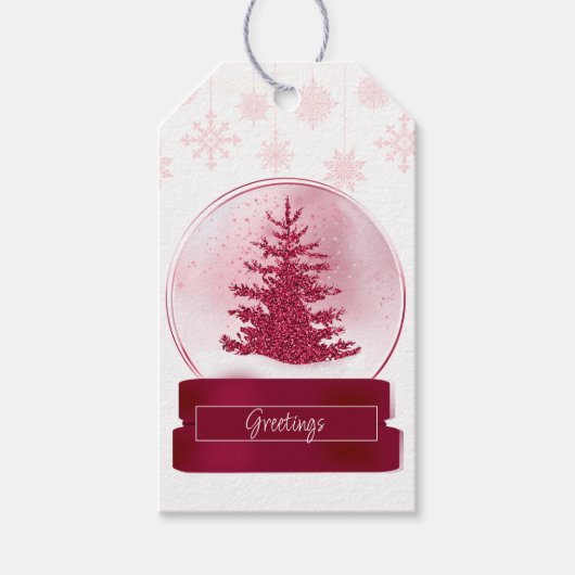 Étiquettes-cadeau Pink Christmas Tree Snow Globe (Devant)