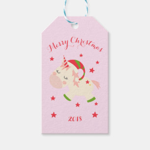 Étiquettes-cadeau Pink Christmas Unicorn Holiday Personnalisé
