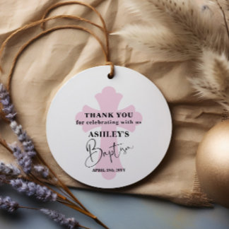 Étiquettes Cadeau  Pink Cross Baptism Thank you Favor Tags