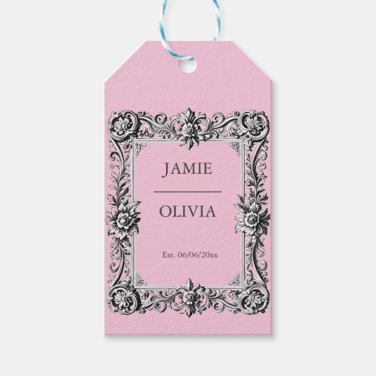 Étiquettes-cadeau PINK Custom Victorian Scroll Frame  – wedding (Devant)