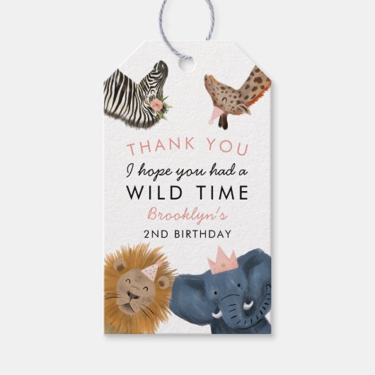 Étiquettes-cadeau Pink Cute Safari Animaux Anniversaire (Devant)