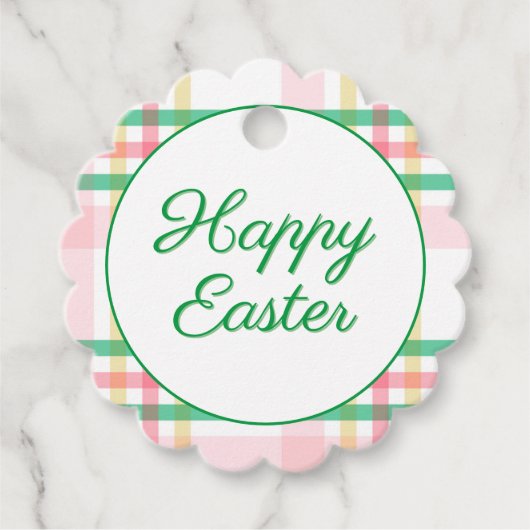 Étiquettes Cadeau Pink et vert preppy Plaid Joyeux Pâques (Devant)