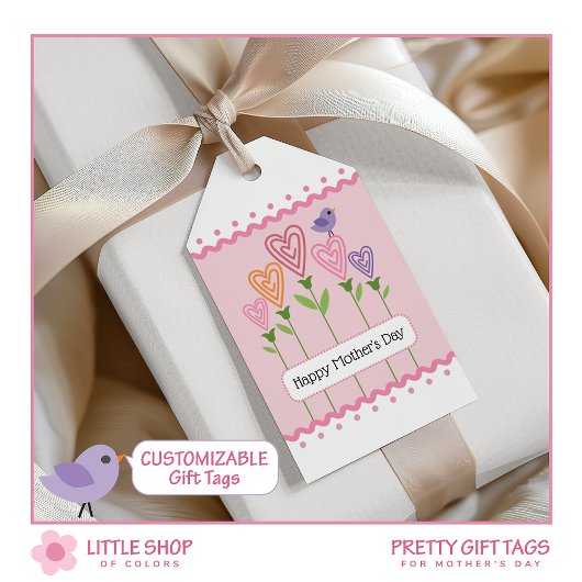 Étiquettes-cadeau Pink Floral Hearts Fête des mères