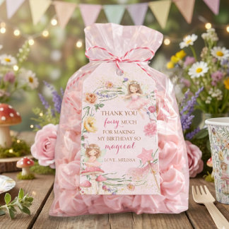 Étiquettes-cadeau Pink Floral Magical Fairy Birthday Thank You  