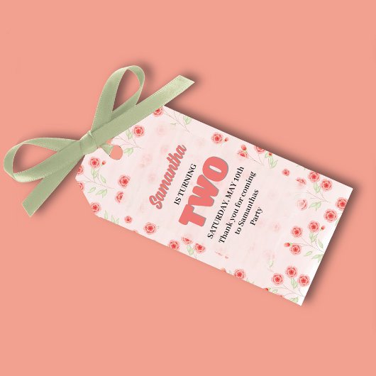 Étiquettes-cadeau Pink Floral Second Birthday Custom Party Favor