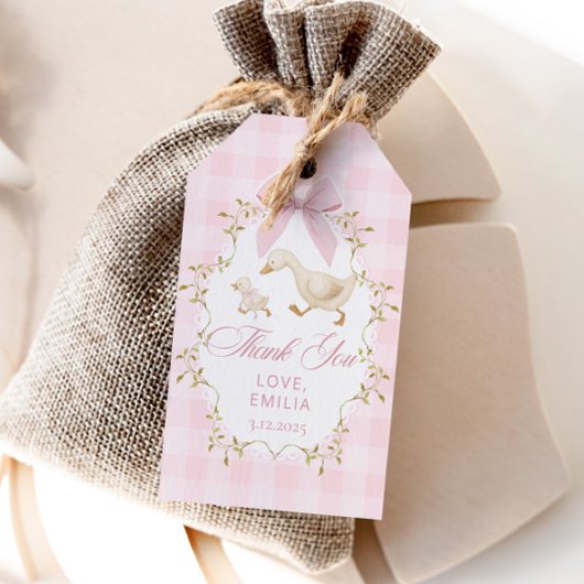 Étiquettes-cadeau Pink Gingham Goose Birthday party