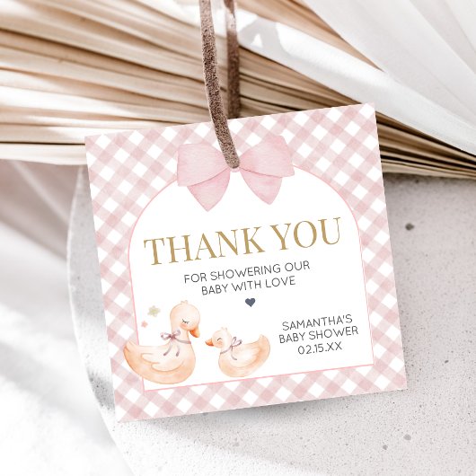 Étiquettes Cadeau Pink Gingham Silly Goose Baby Shower