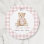 Étiquettes Cadeau Pink Gingham Teddy Bear Baby Shower (Devant)