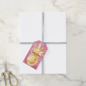 Étiquettes-cadeau Pink Glam Stripes Gold Tropical Pineappy (Avec de la ficelle)