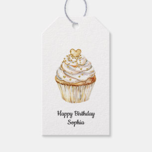 Étiquettes-cadeau Pink Gold White Cream Heart Cupcake Anniversaire