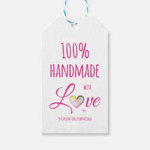 Étiquettes-cadeau Pink Heart 100% Quote Craft Articles Handmade