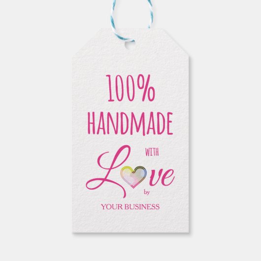 Étiquettes-cadeau Pink Heart 100% Quote Craft Articles Handmade (Dos)