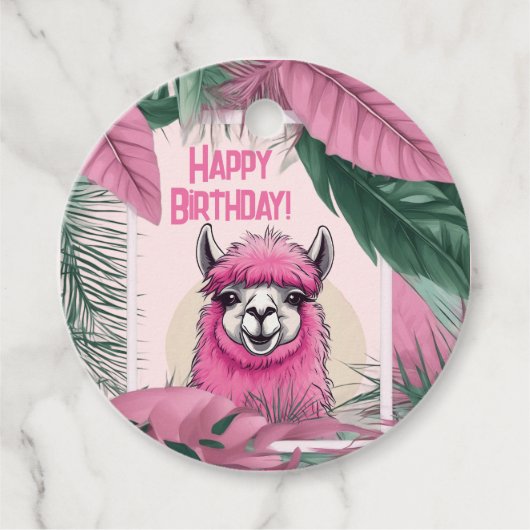 Étiquettes Cadeau Pink Joyeux Lama souriant (Devant)